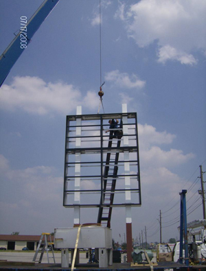 Sign being installed 