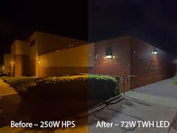 Before and after pic of building lighting system