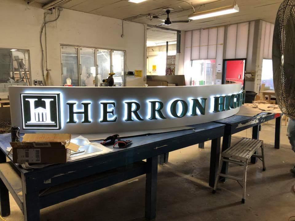 fabrication process of Herron High School sign in Indianapolis