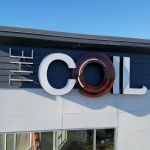 High Rise Sign, community sign, face lit and back lit channel letters Broadripple / Indianapolis, IN